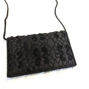 Black Shoulder Dance party black bag Beaded Magnetic snap Closure Vintage